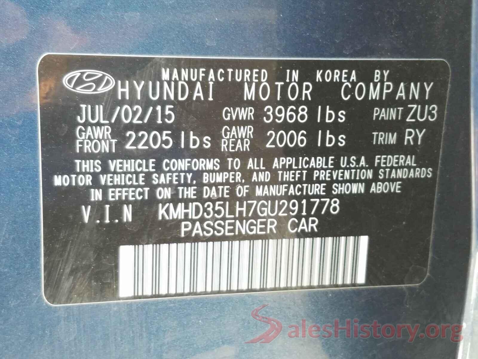 KMHD35LH7GU291778 2016 HYUNDAI ELANTRA