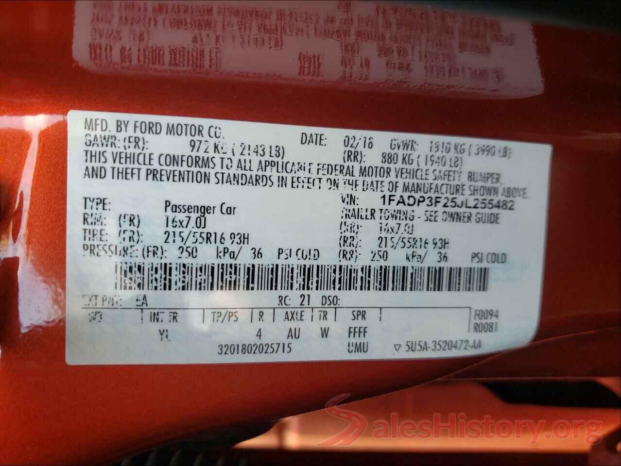 1FADP3F25JL255482 2018 FORD FOCUS