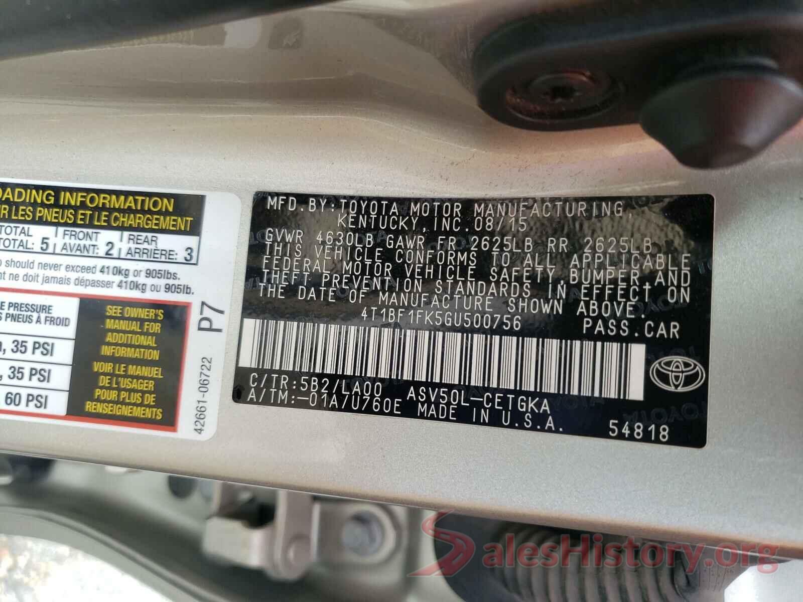 4T1BF1FK5GU500756 2016 TOYOTA CAMRY