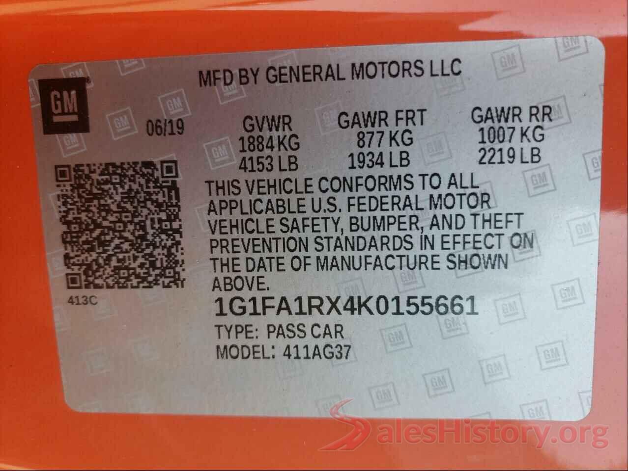 1G1FA1RX4K0155661 2019 CHEVROLET CAMARO