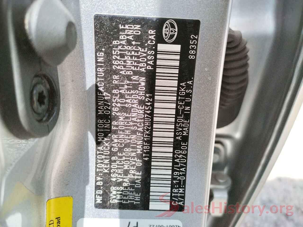 4T1BF1FK2HU745421 2017 TOYOTA CAMRY