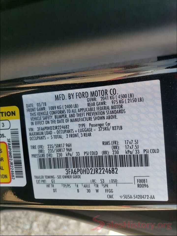 3FA6P0HD2JR224682 2018 FORD FUSION