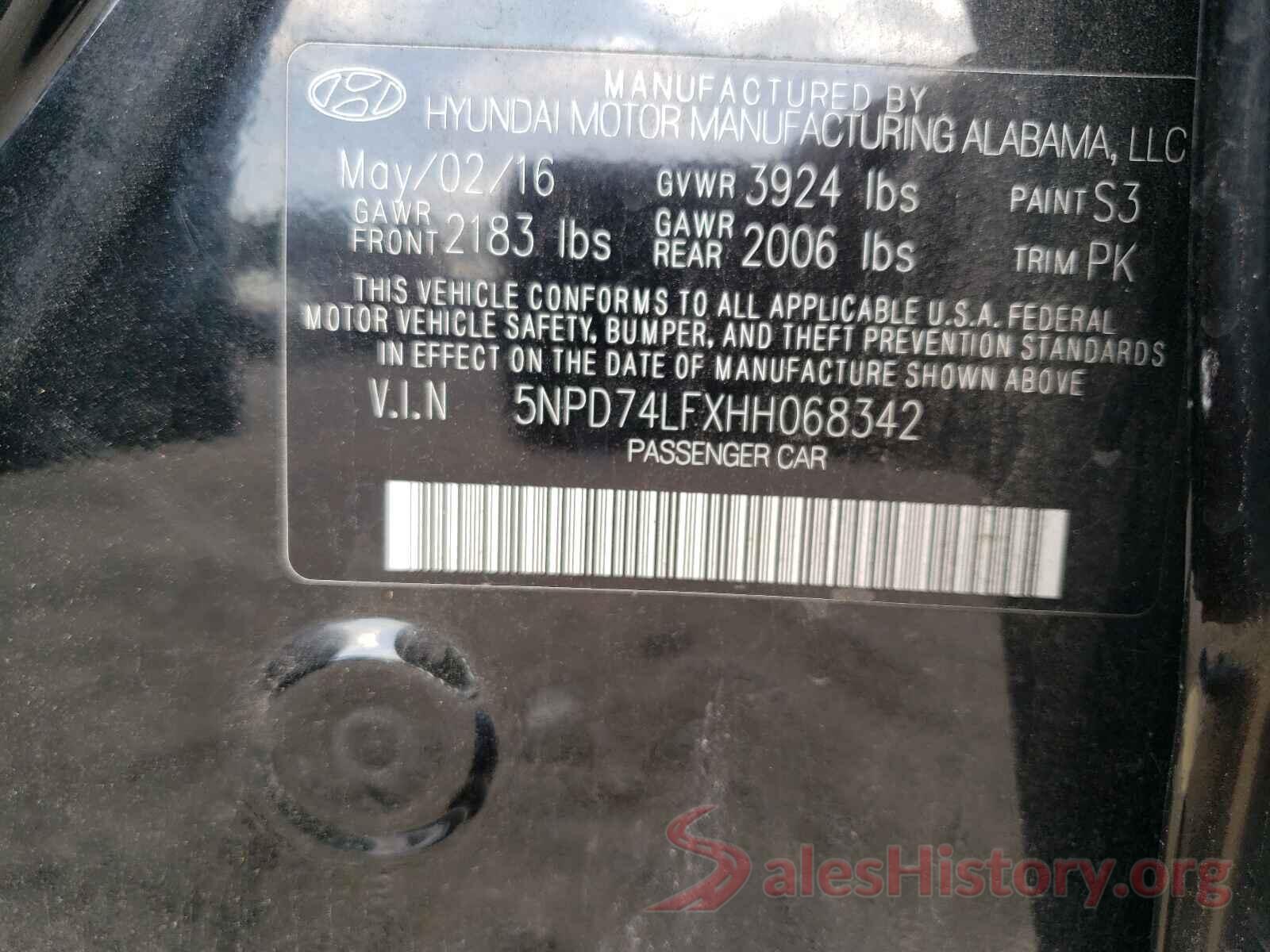 5NPD74LFXHH068342 2017 HYUNDAI ELANTRA