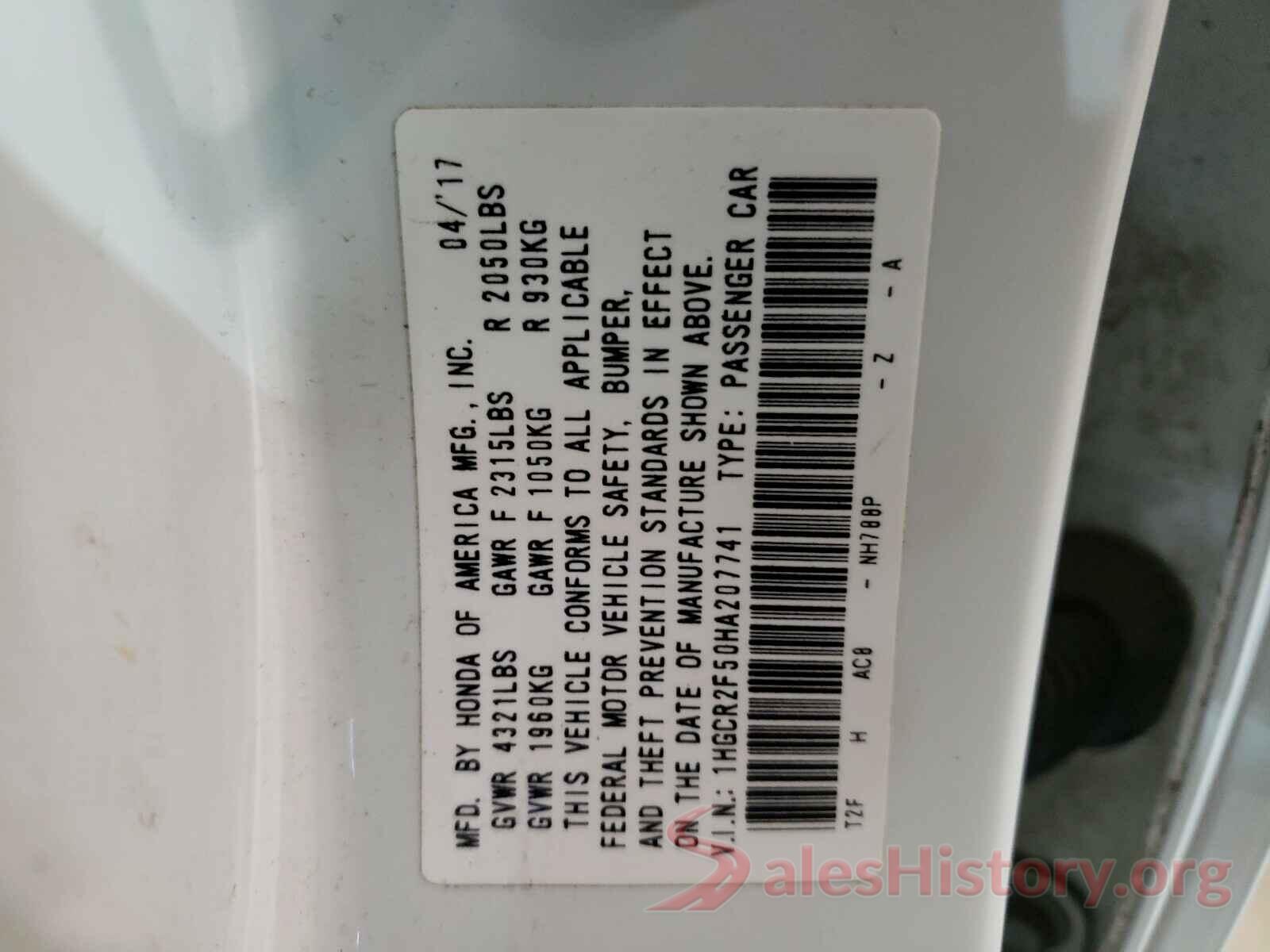 1HGCR2F50HA207741 2017 HONDA ACCORD