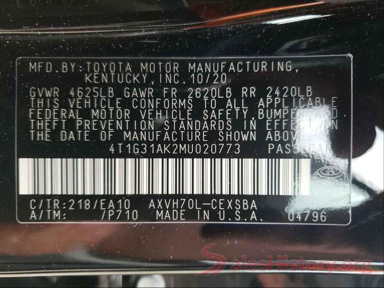 4T1G31AK2MU020773 2021 TOYOTA CAMRY