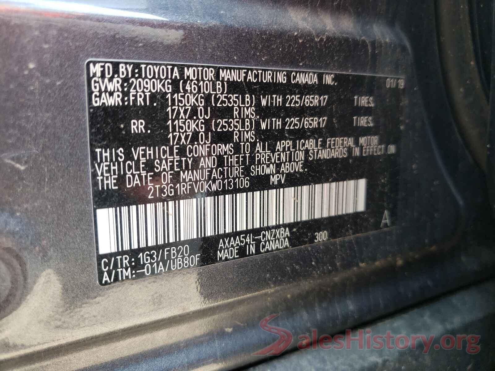 2T3G1RFV0KW013106 2019 TOYOTA RAV4