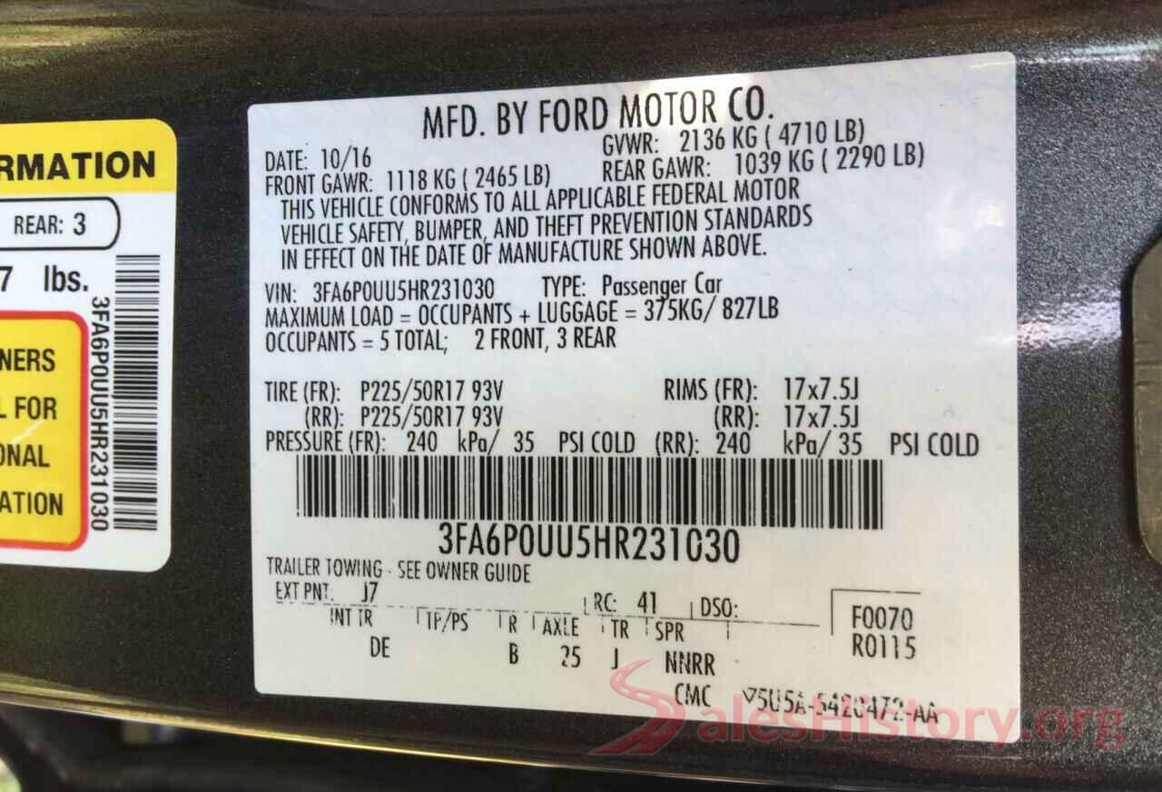 3FA6P0UU5HR231030 2017 FORD FUSION