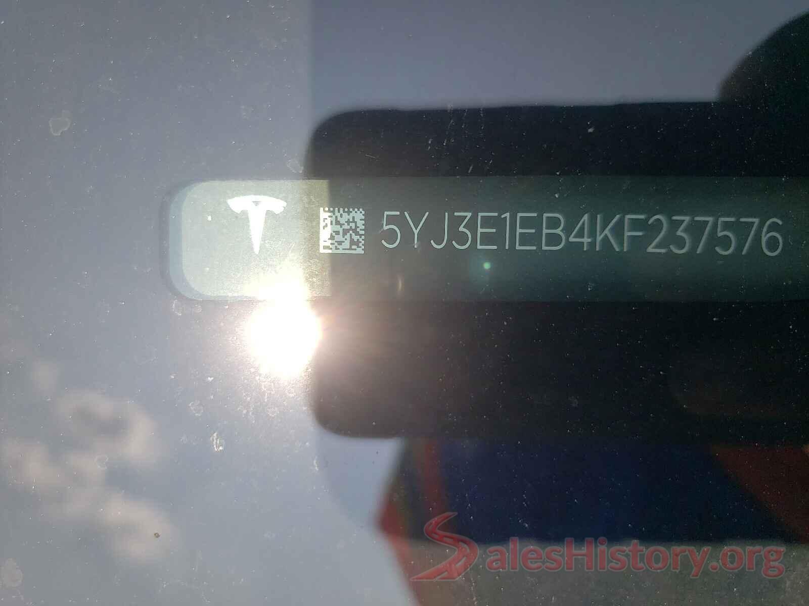 5YJ3E1EB4KF237576 2019 TESLA MODEL 3