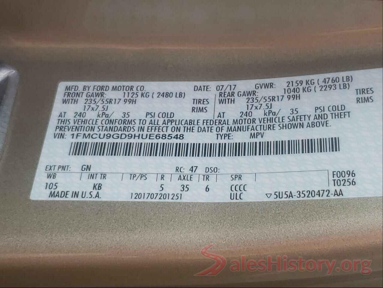 1FMCU9GD9HUE68548 2017 FORD ESCAPE