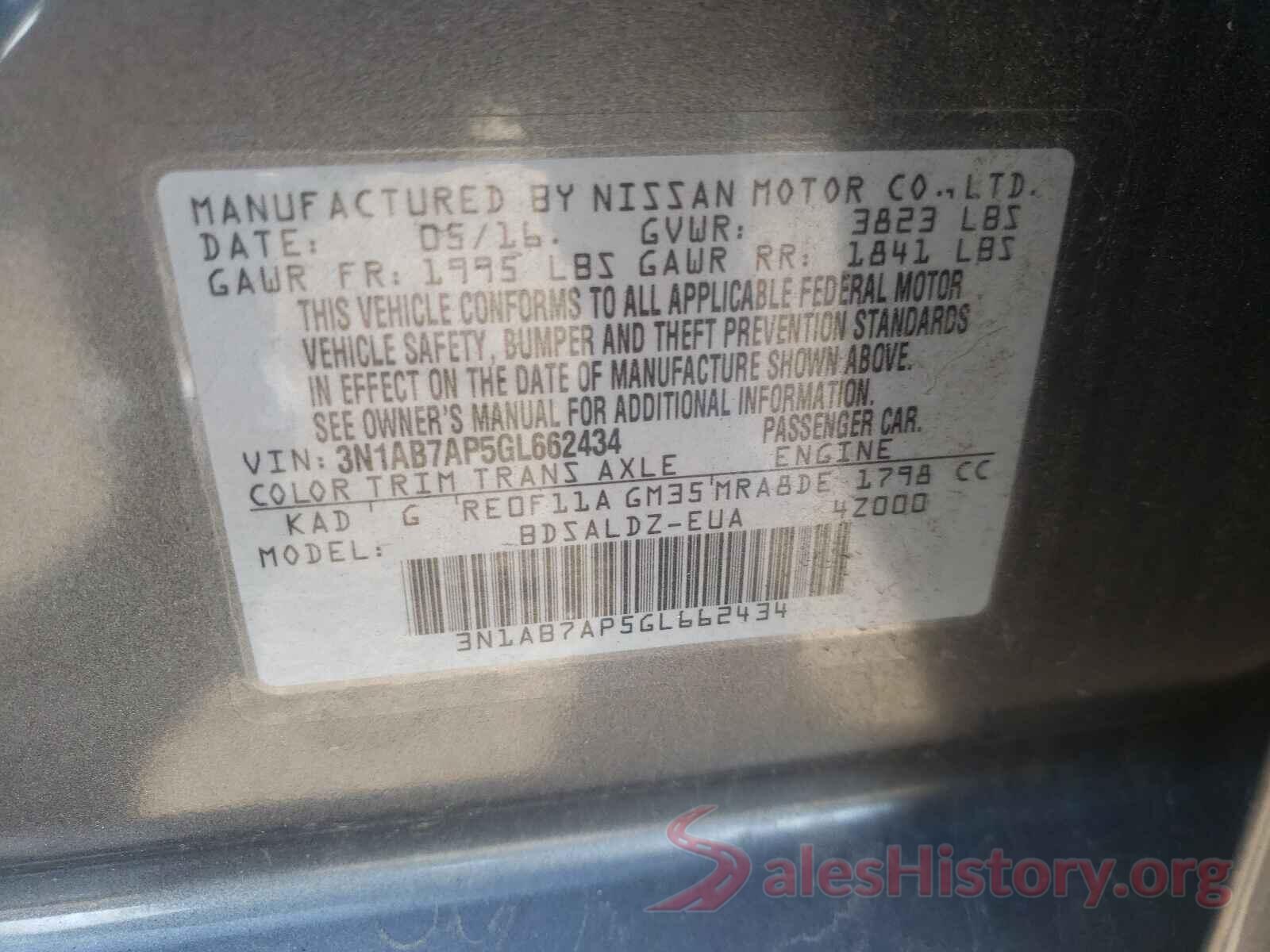 3N1AB7AP5GL662434 2016 NISSAN SENTRA