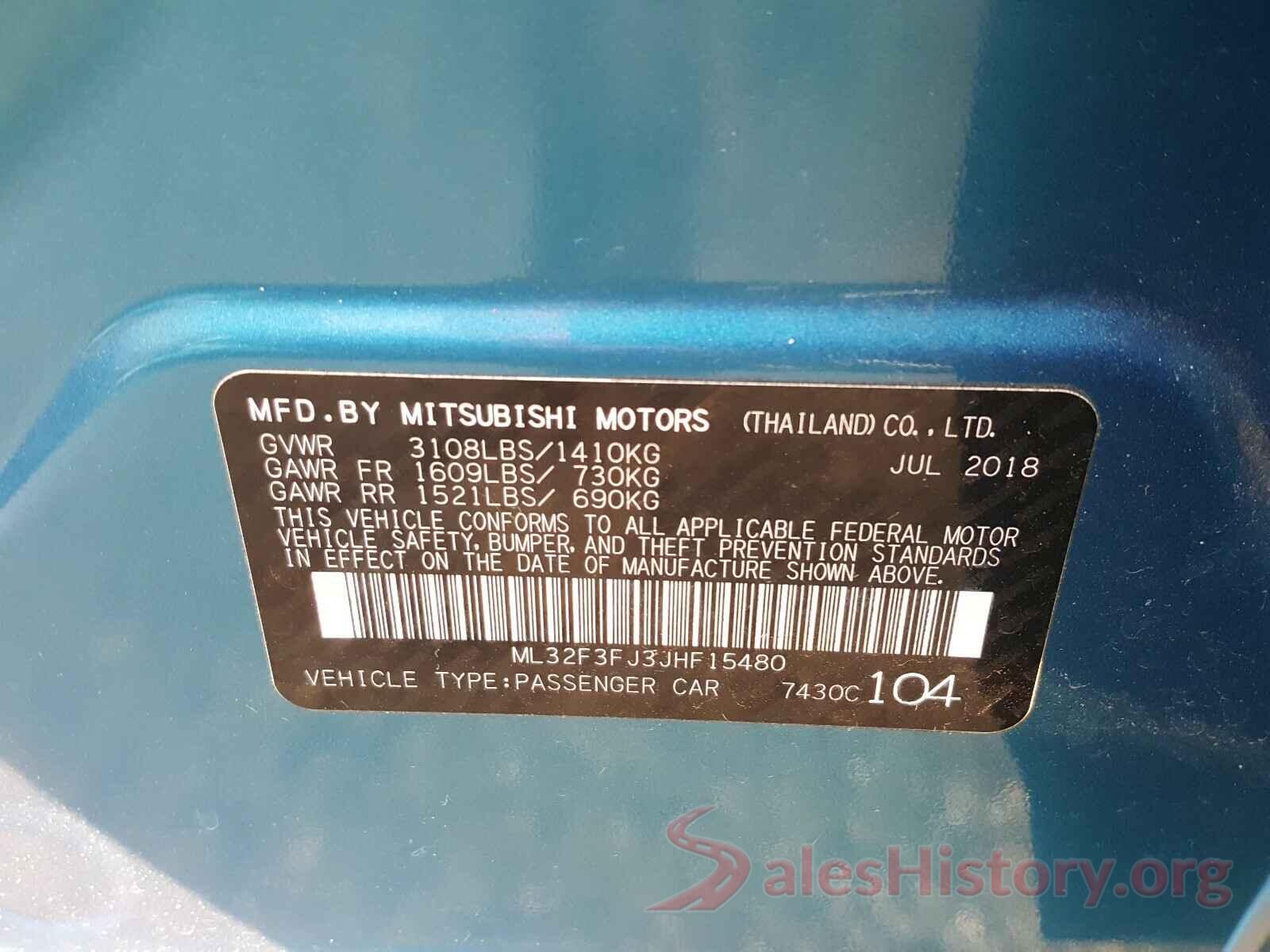 ML32F3FJ3JHF15480 2018 MITSUBISHI MIRAGE