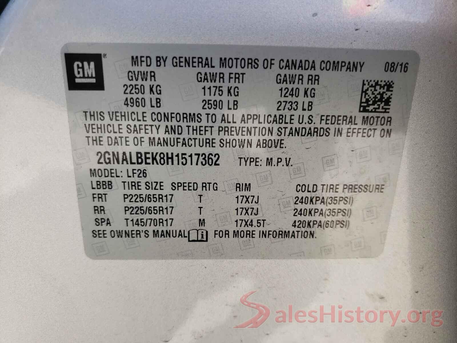 2GNALBEK8H1517362 2017 CHEVROLET EQUINOX