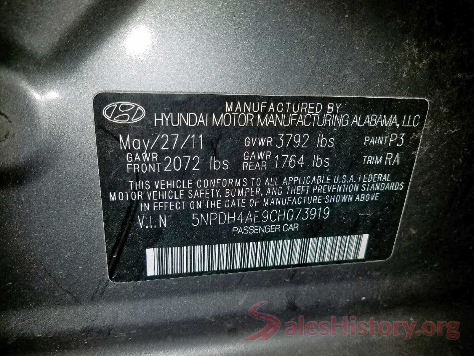 5NPDH4AE9CH073919 2012 HYUNDAI ELANTRA