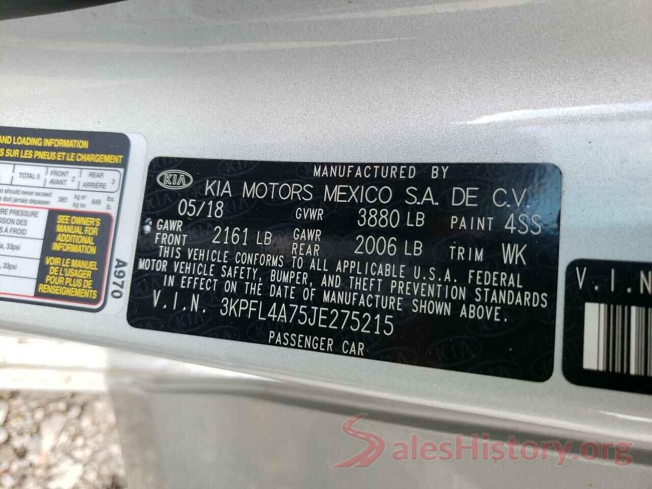 3KPFL4A75JE275215 2018 KIA FORTE