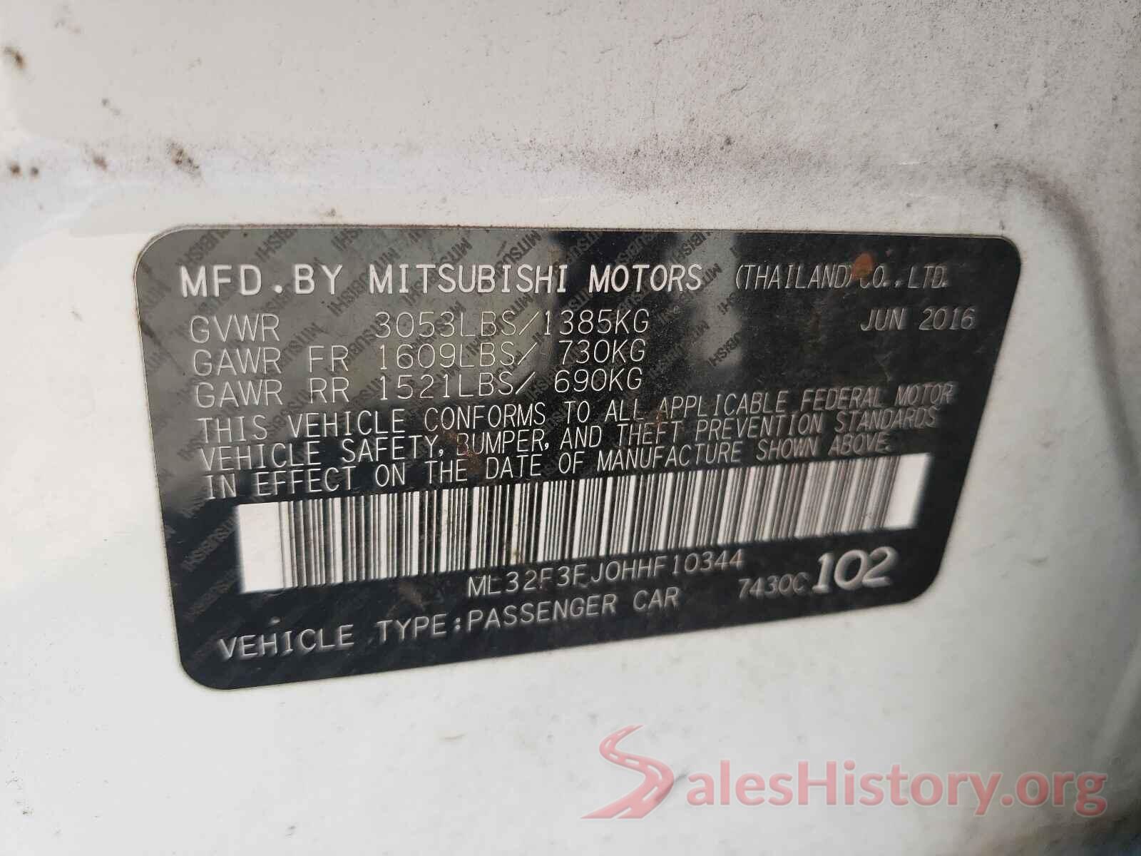 ML32F3FJ0HHF10344 2017 MITSUBISHI MIRAGE