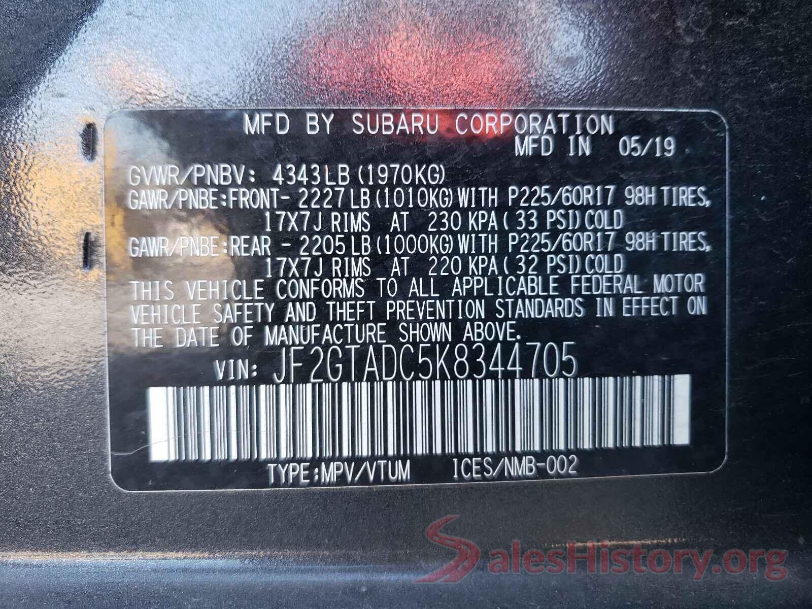 JF2GTADC5K8344705 2019 SUBARU CROSSTREK