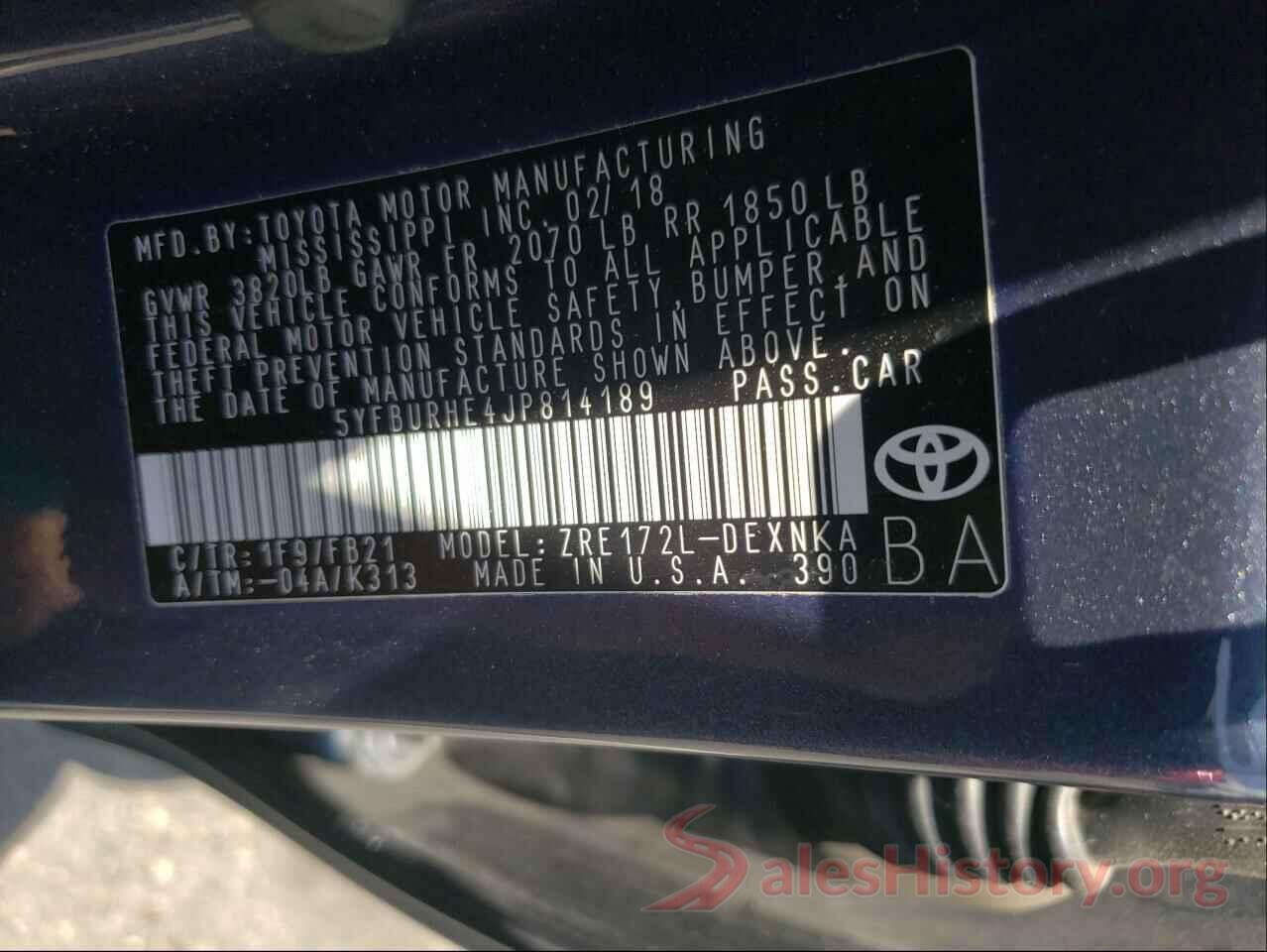 5YFBURHE4JP814189 2018 TOYOTA COROLLA