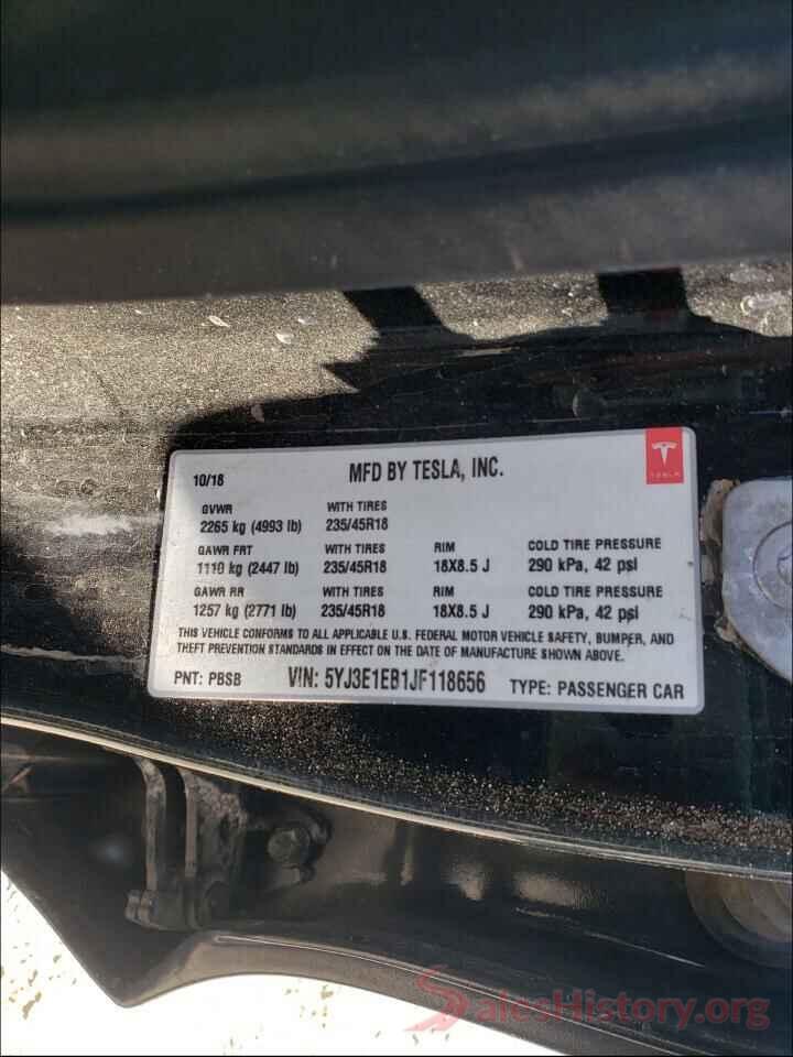 5YJ3E1EB1JF118656 2018 TESLA MODEL 3