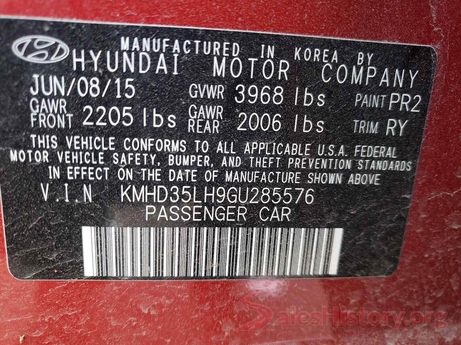 KMHD35LH9GU285576 2016 HYUNDAI ELANTRA