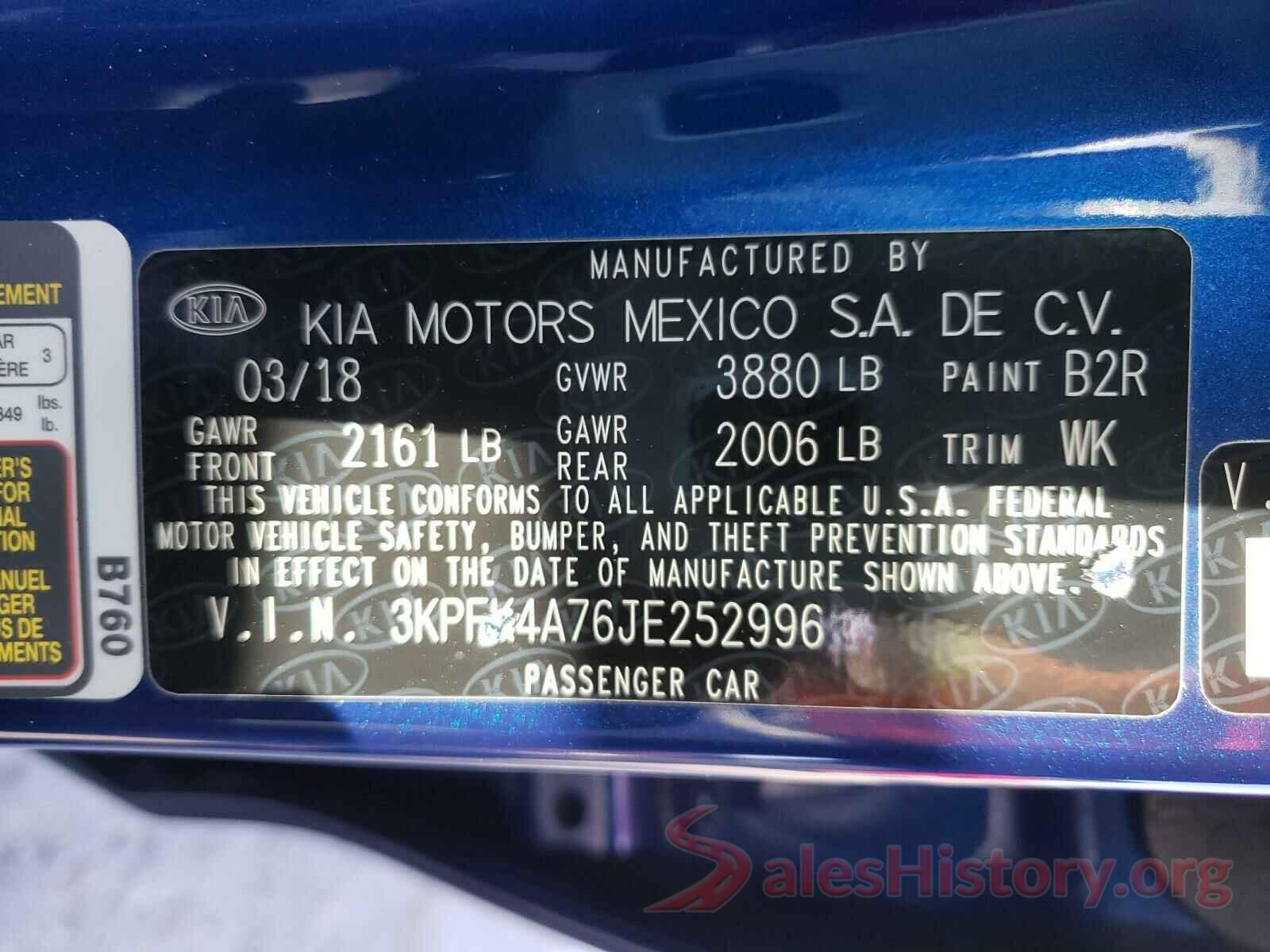 3KPFK4A76JE252996 2018 KIA FORTE