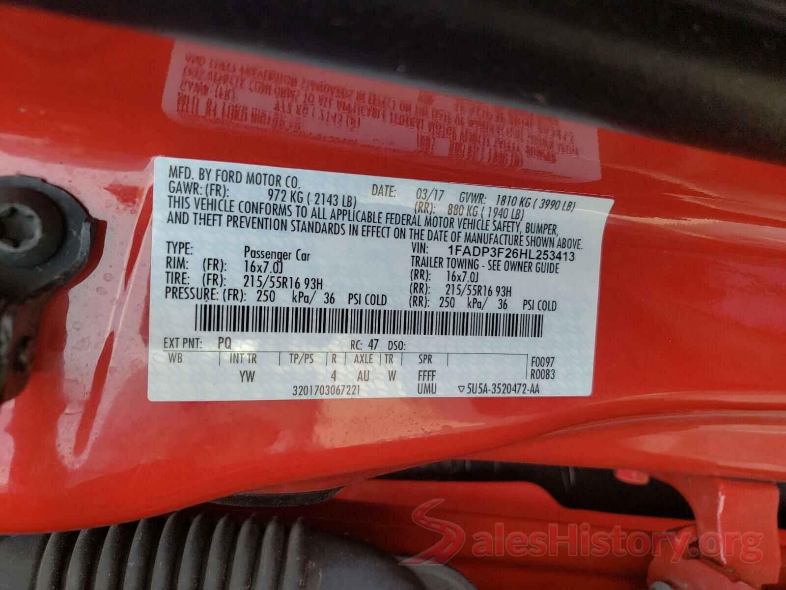 1FADP3F26HL253413 2017 FORD FOCUS