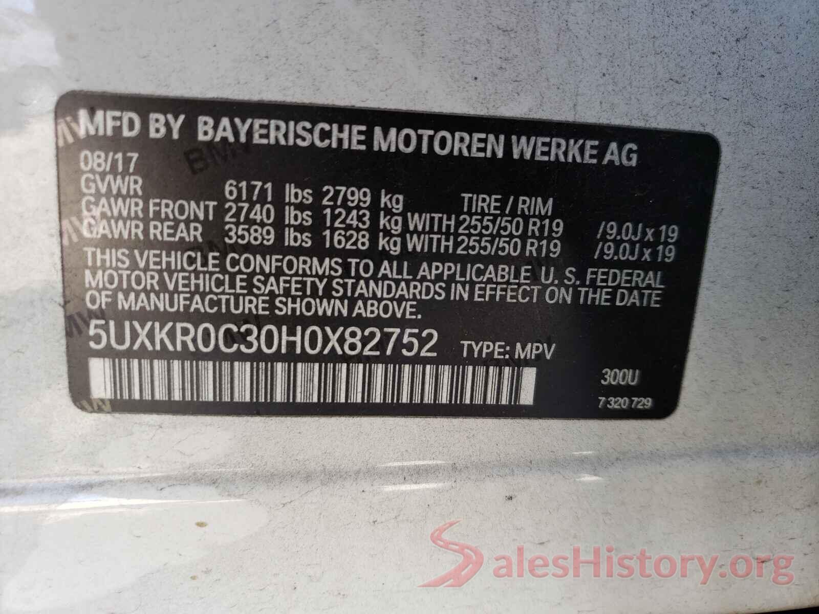 5UXKR0C30H0X82752 2017 BMW X5