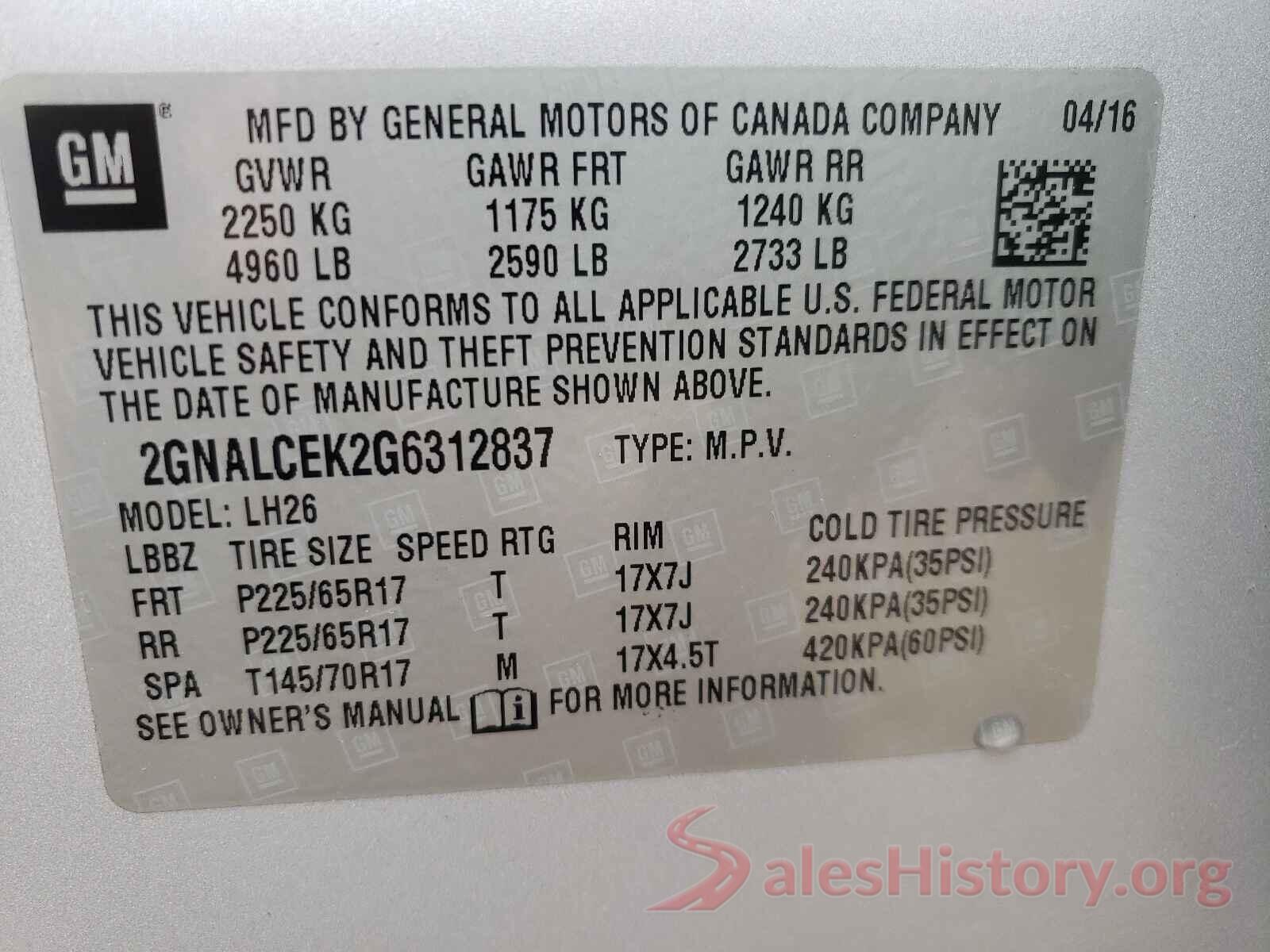 2GNALCEK2G6312837 2016 CHEVROLET EQUINOX