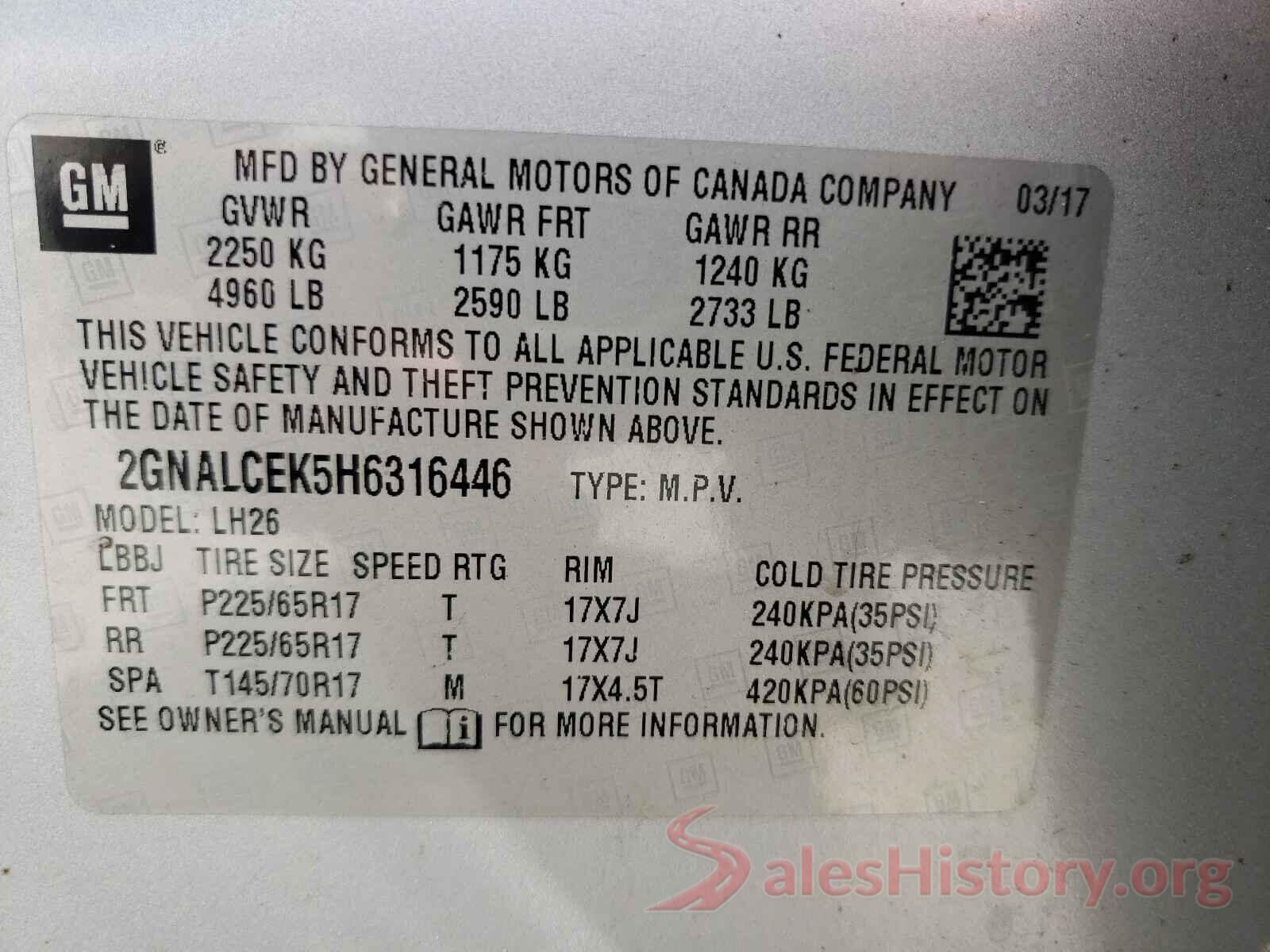 2GNALCEK5H6316446 2017 CHEVROLET EQUINOX