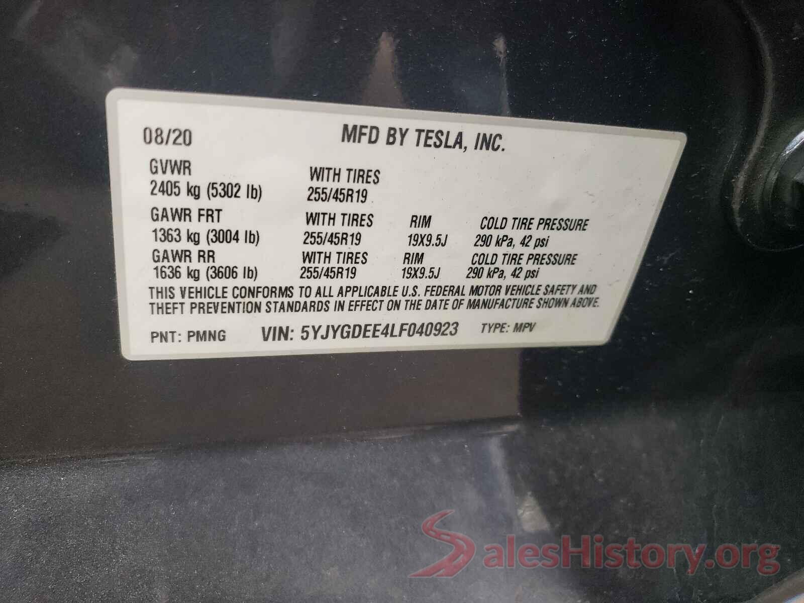 5YJYGDEE4LF040923 2020 TESLA MODEL Y