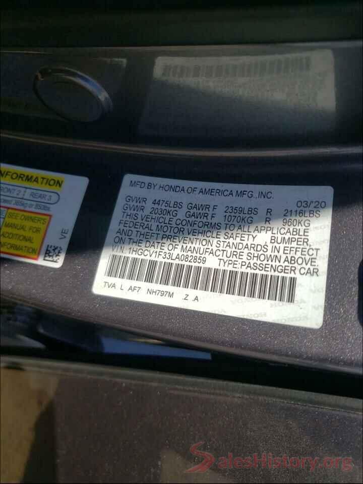 1HGCV1F33LA082859 2020 HONDA ACCORD