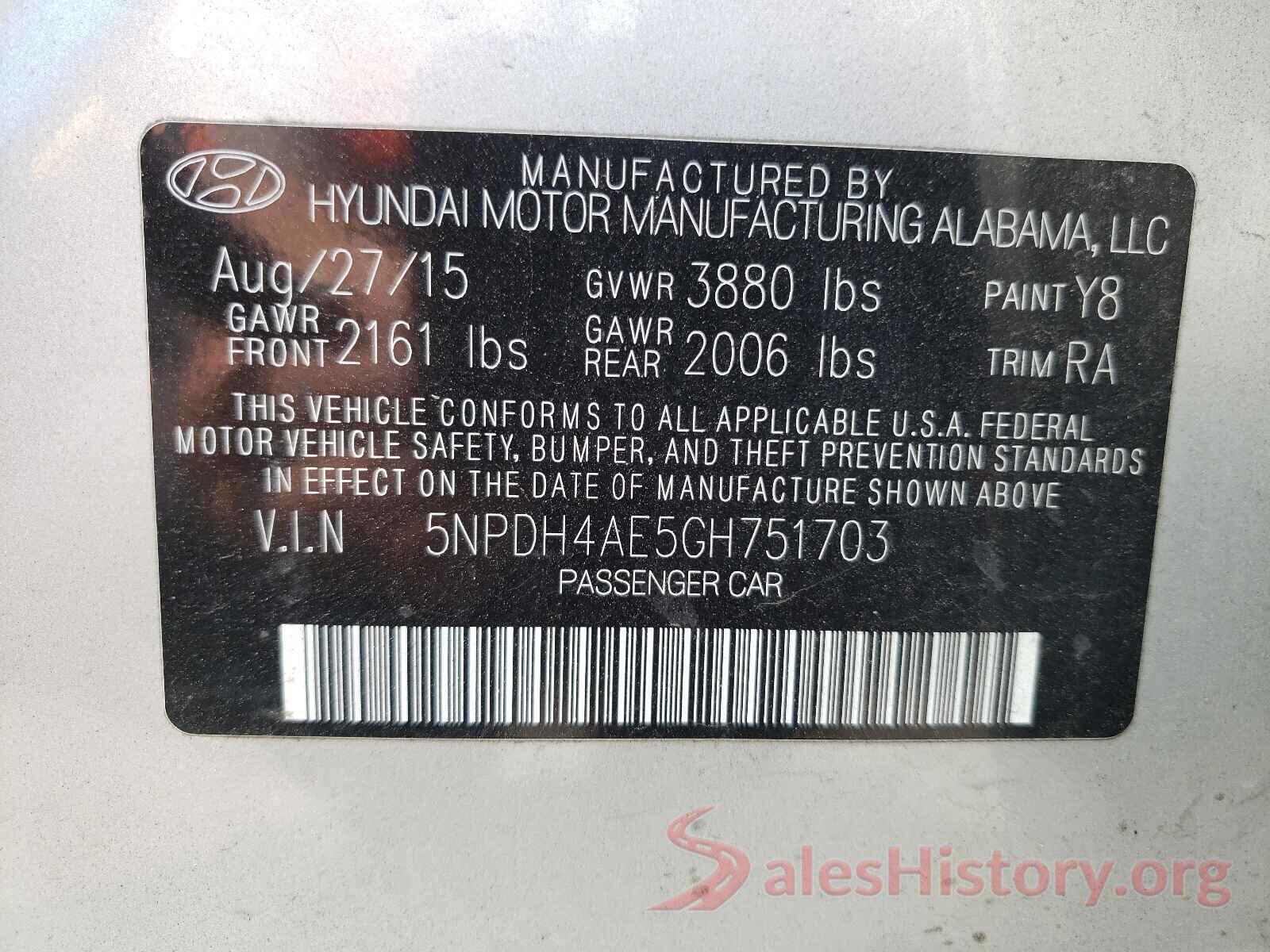 5NPDH4AE5GH751703 2016 HYUNDAI ELANTRA