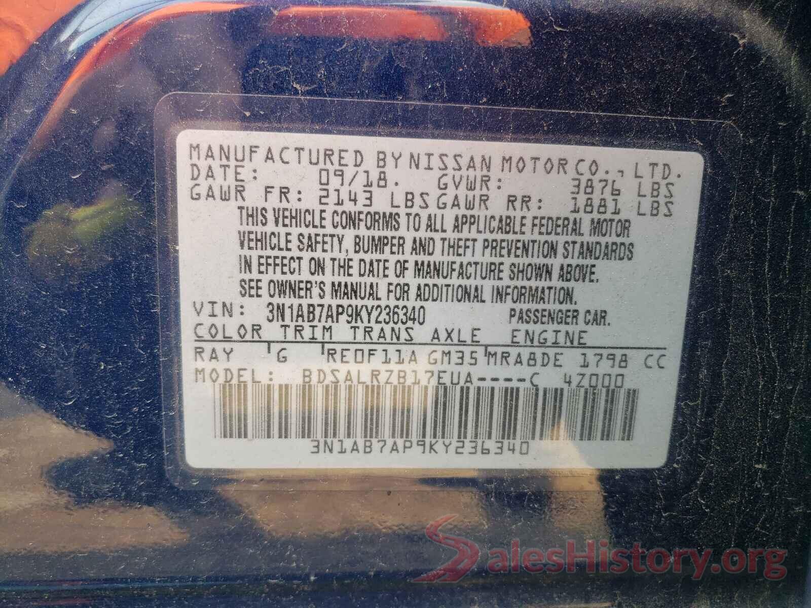 3N1AB7AP9KY236340 2019 NISSAN SENTRA