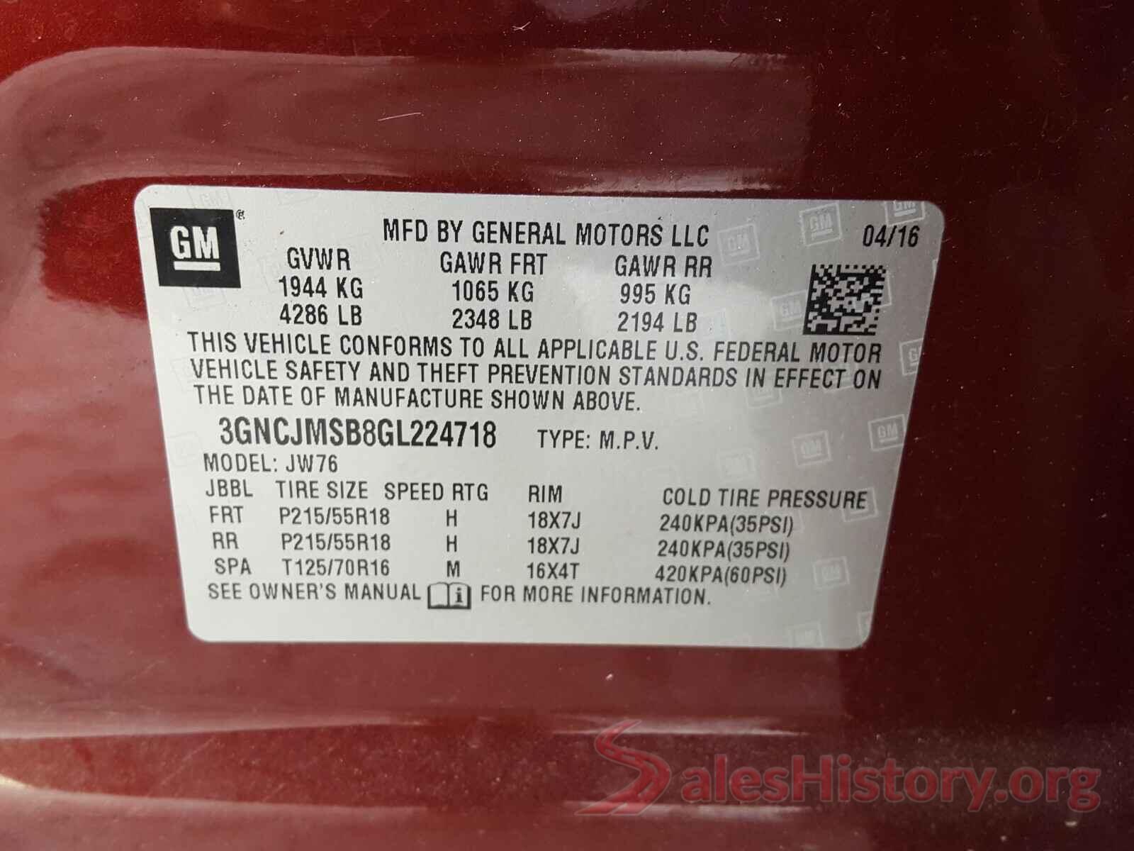 3GNCJMSB8GL224718 2016 CHEVROLET ALL OTHER