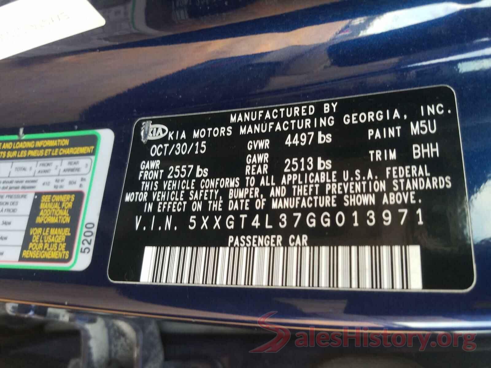 5XXGT4L37GG013971 2016 KIA OPTIMA