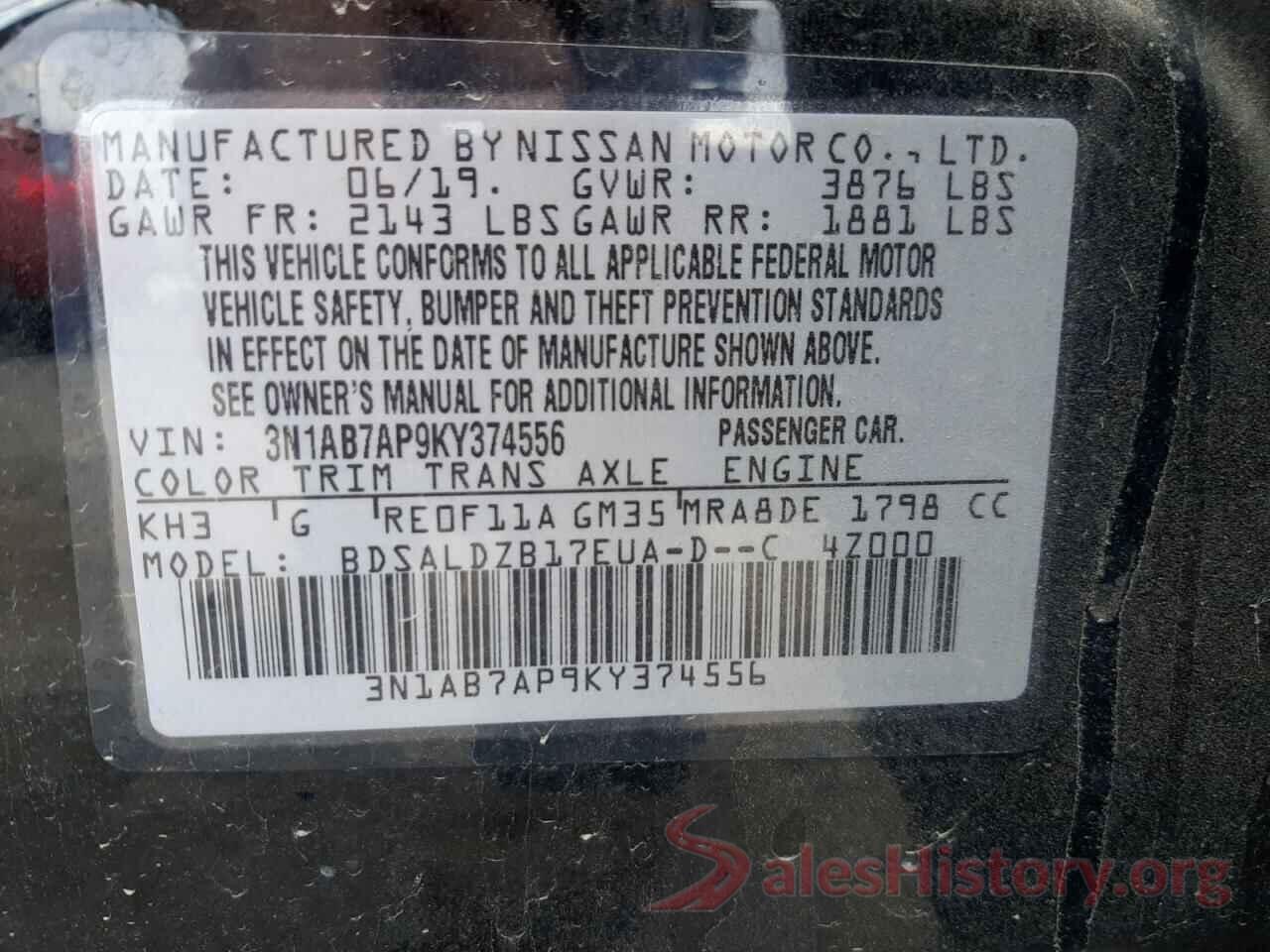 3N1AB7AP9KY374556 2019 NISSAN SENTRA