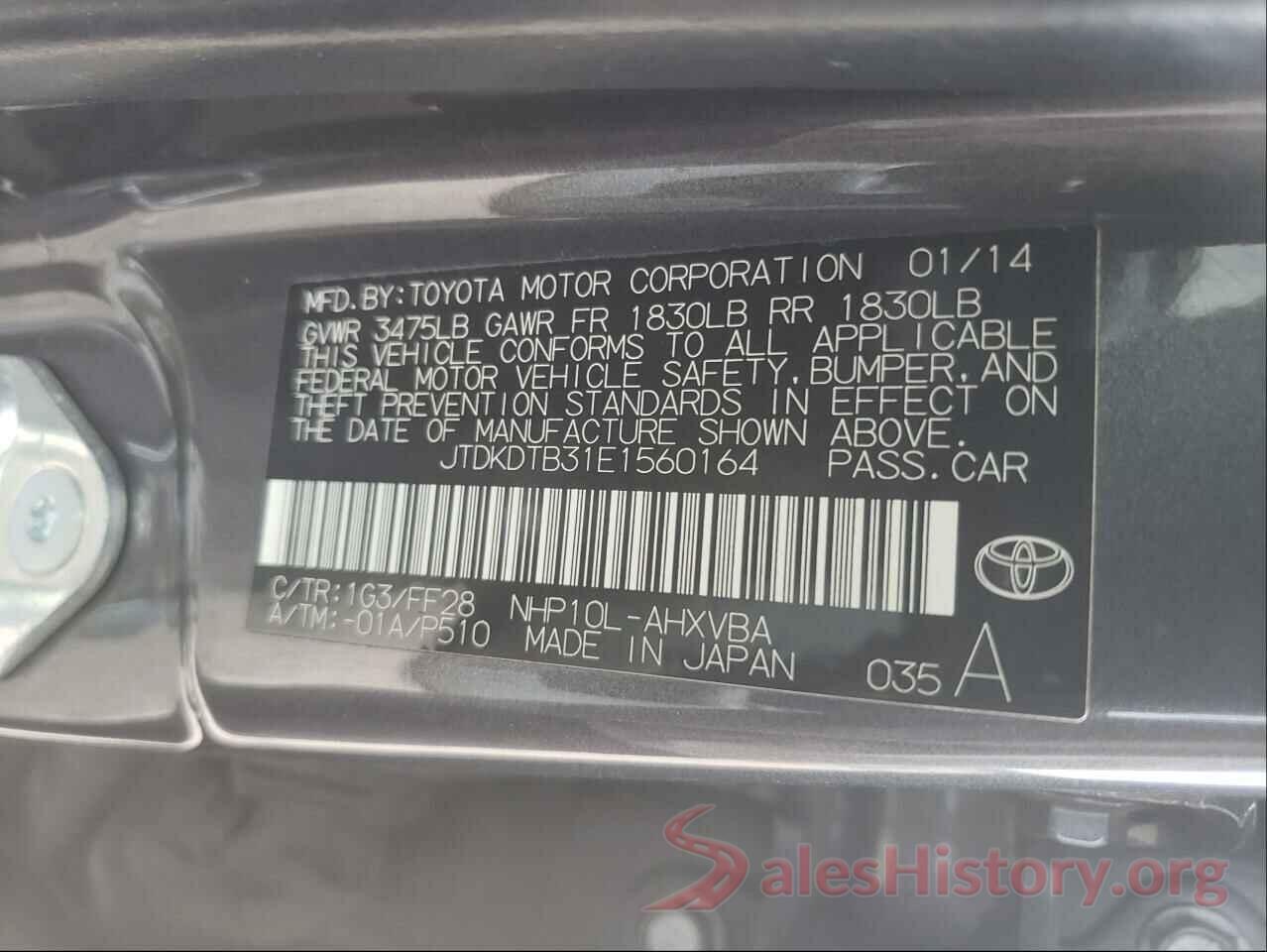 JTDKDTB31E1560164 2014 TOYOTA PRIUS