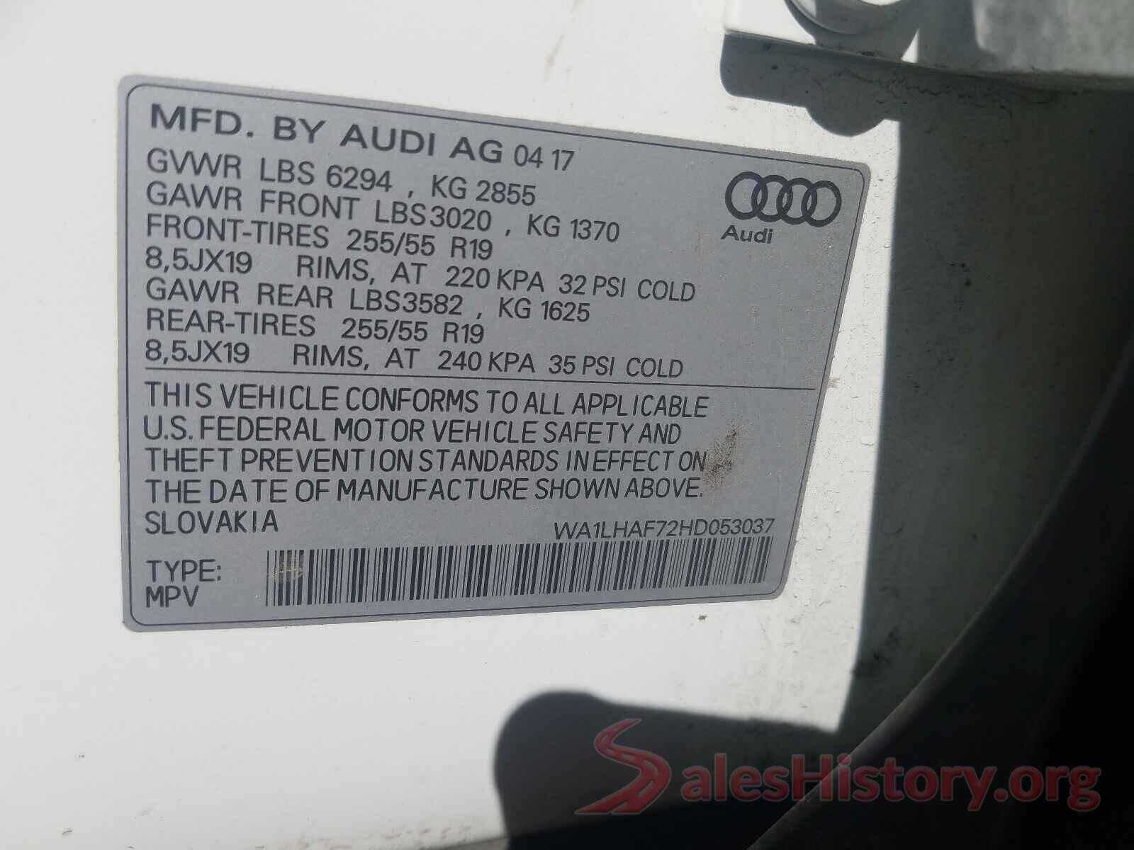 WA1LHAF72HD053037 2017 AUDI Q7