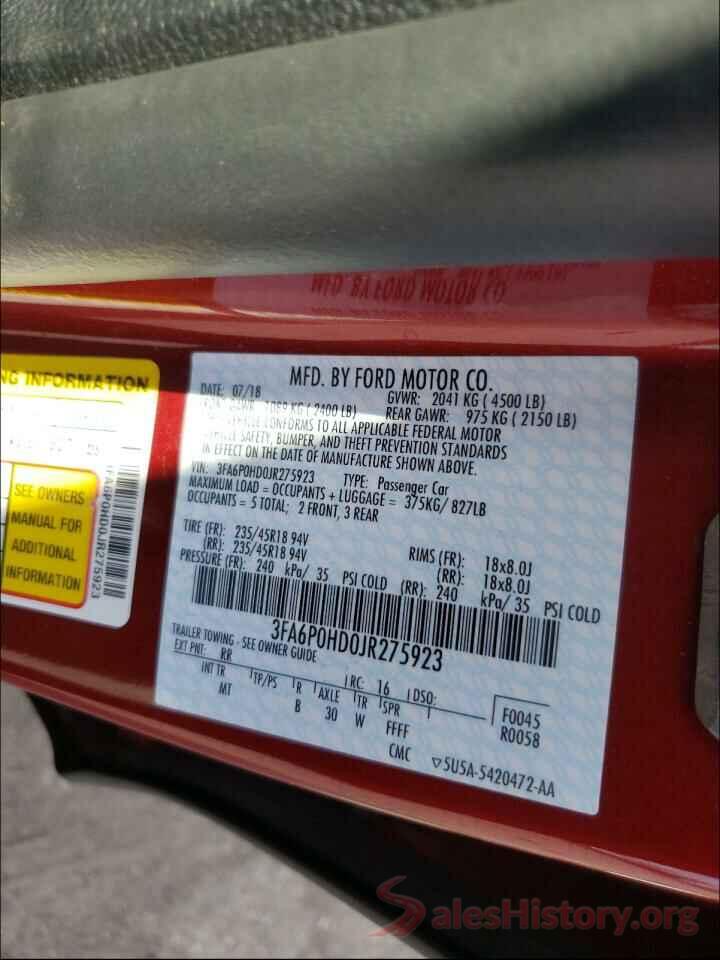 3FA6P0HD0JR275923 2018 FORD FUSION