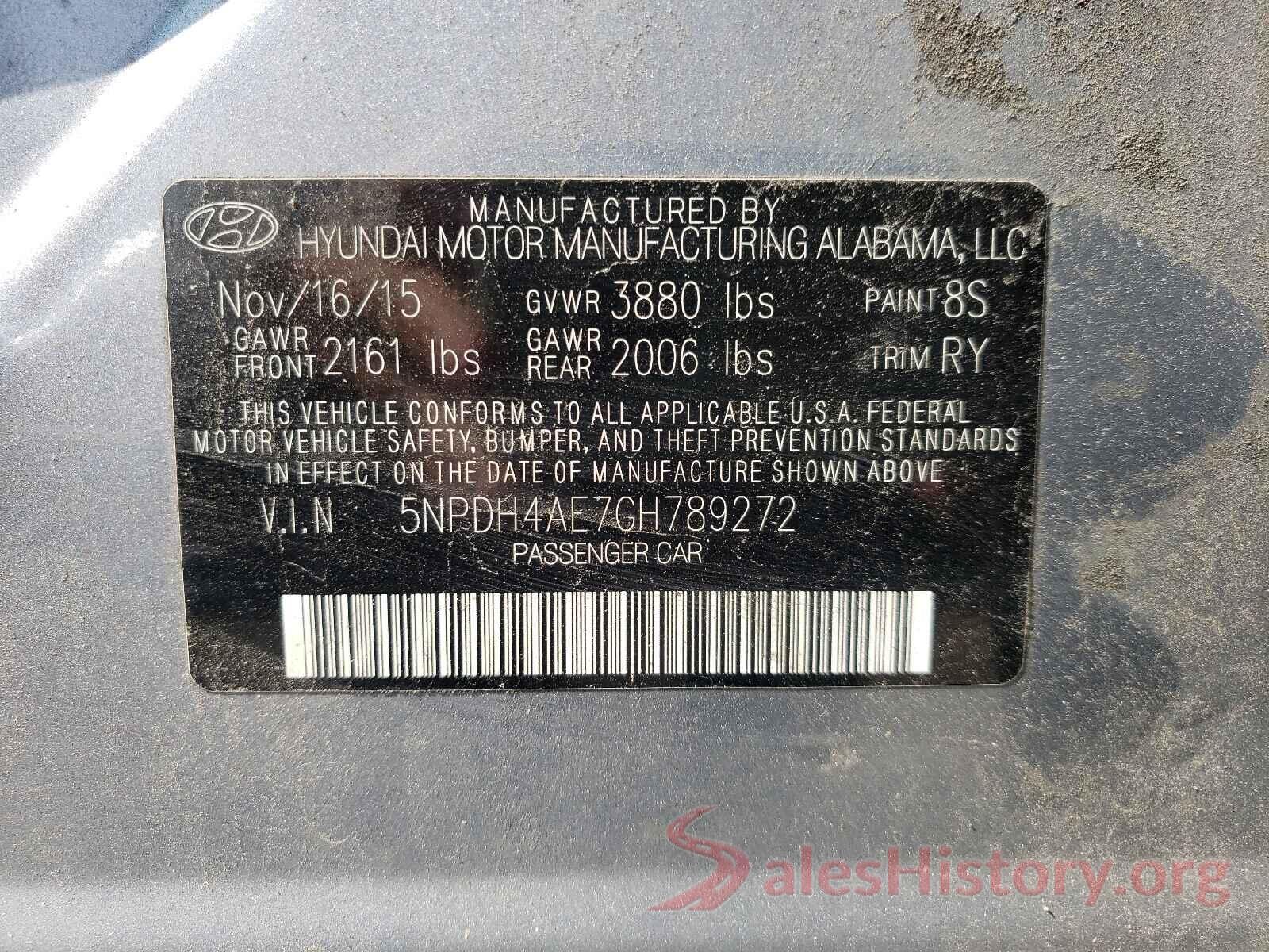 5NPDH4AE7GH789272 2016 HYUNDAI ELANTRA