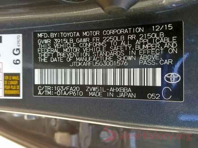 JTDKARFU5G3001576 2016 TOYOTA PRIUS