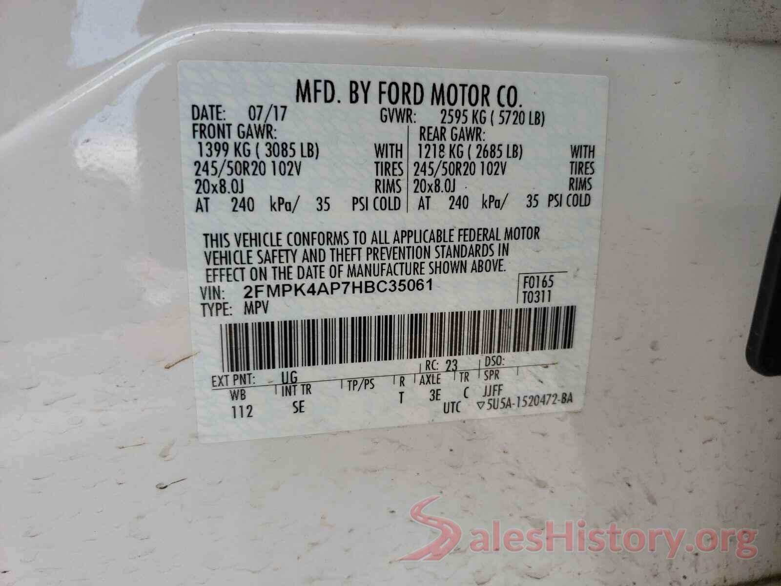 2FMPK4AP7HBC35061 2017 FORD EDGE