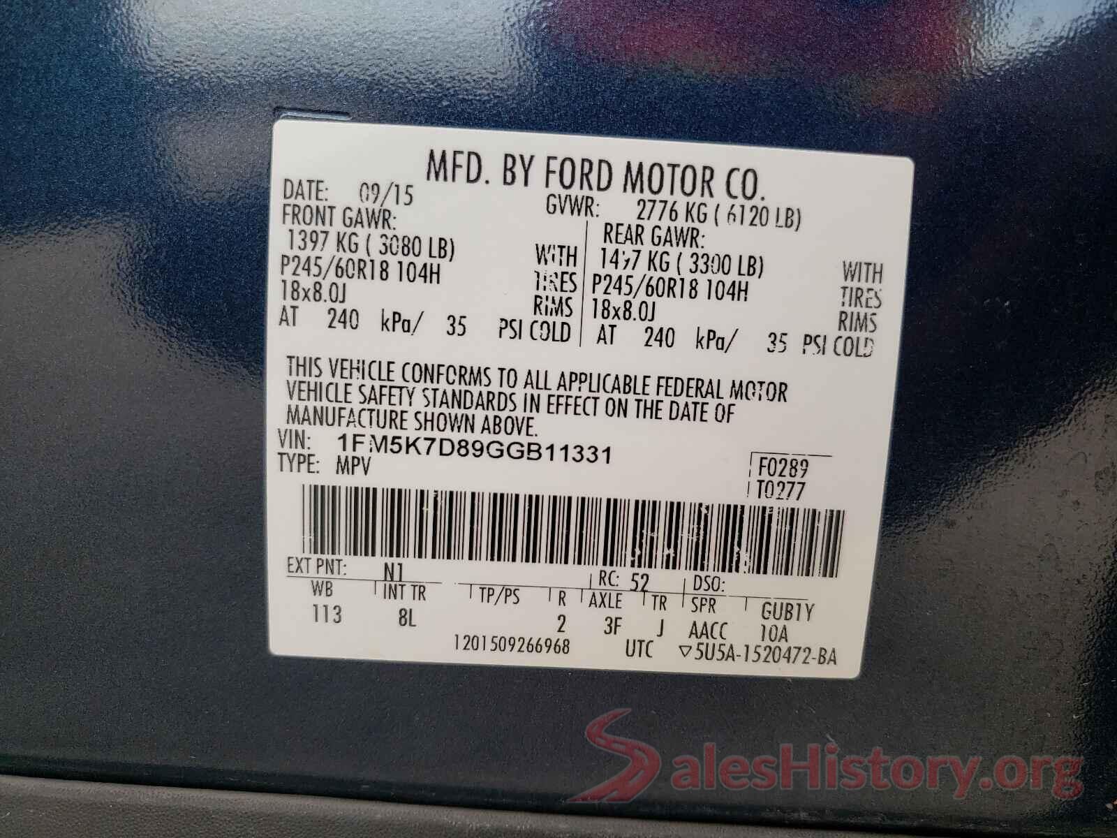 1FM5K7D89GGB11331 2016 FORD EXPLORER