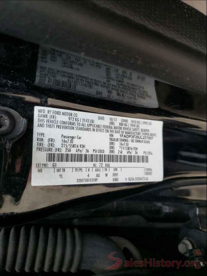 1FADP3F29JL207807 2018 FORD FOCUS