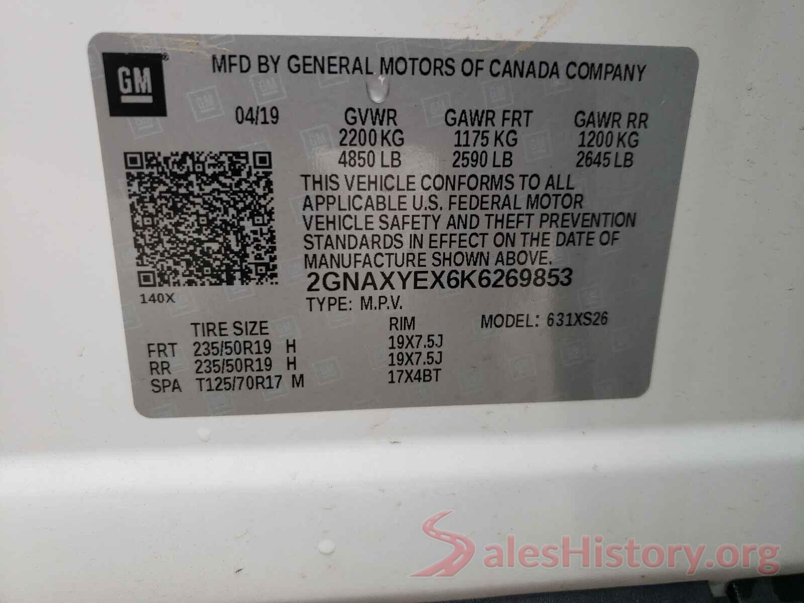 2GNAXYEX6K6269853 2019 CHEVROLET EQUINOX