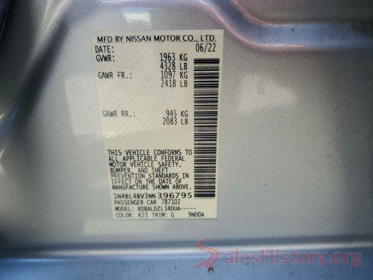 1N4BL4BV3NN396795 2022 NISSAN ALTIMA