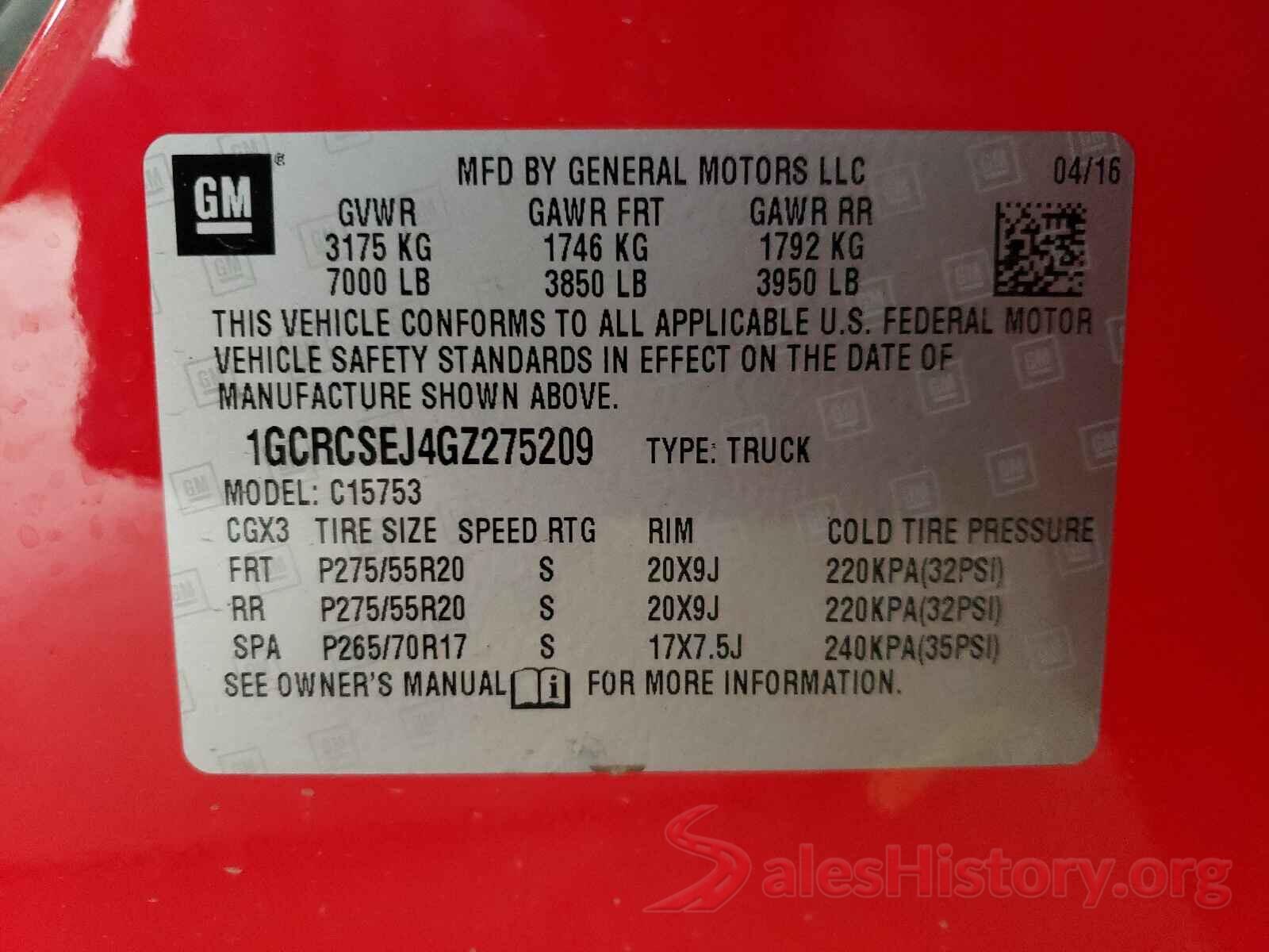 1GCRCSEJ4GZ275209 2016 CHEVROLET SILVERADO