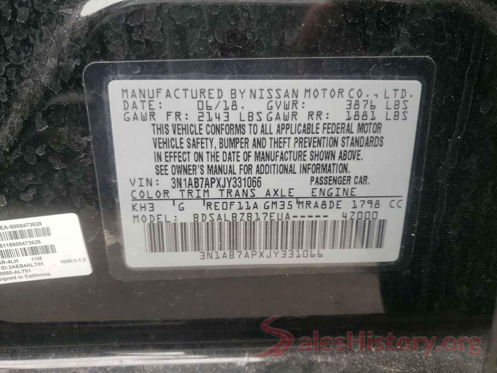 3N1AB7APXJY331066 2018 NISSAN SENTRA