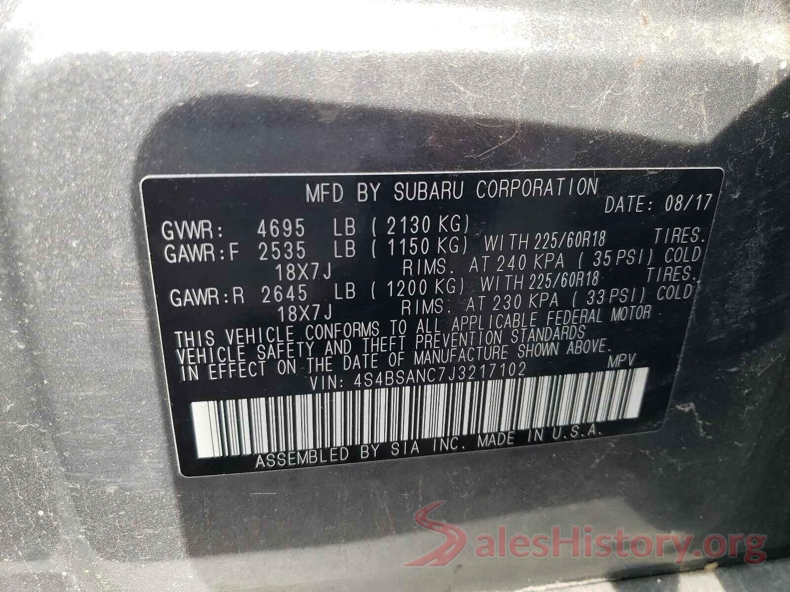 4S4BSANC7J3217102 2018 SUBARU OUTBACK