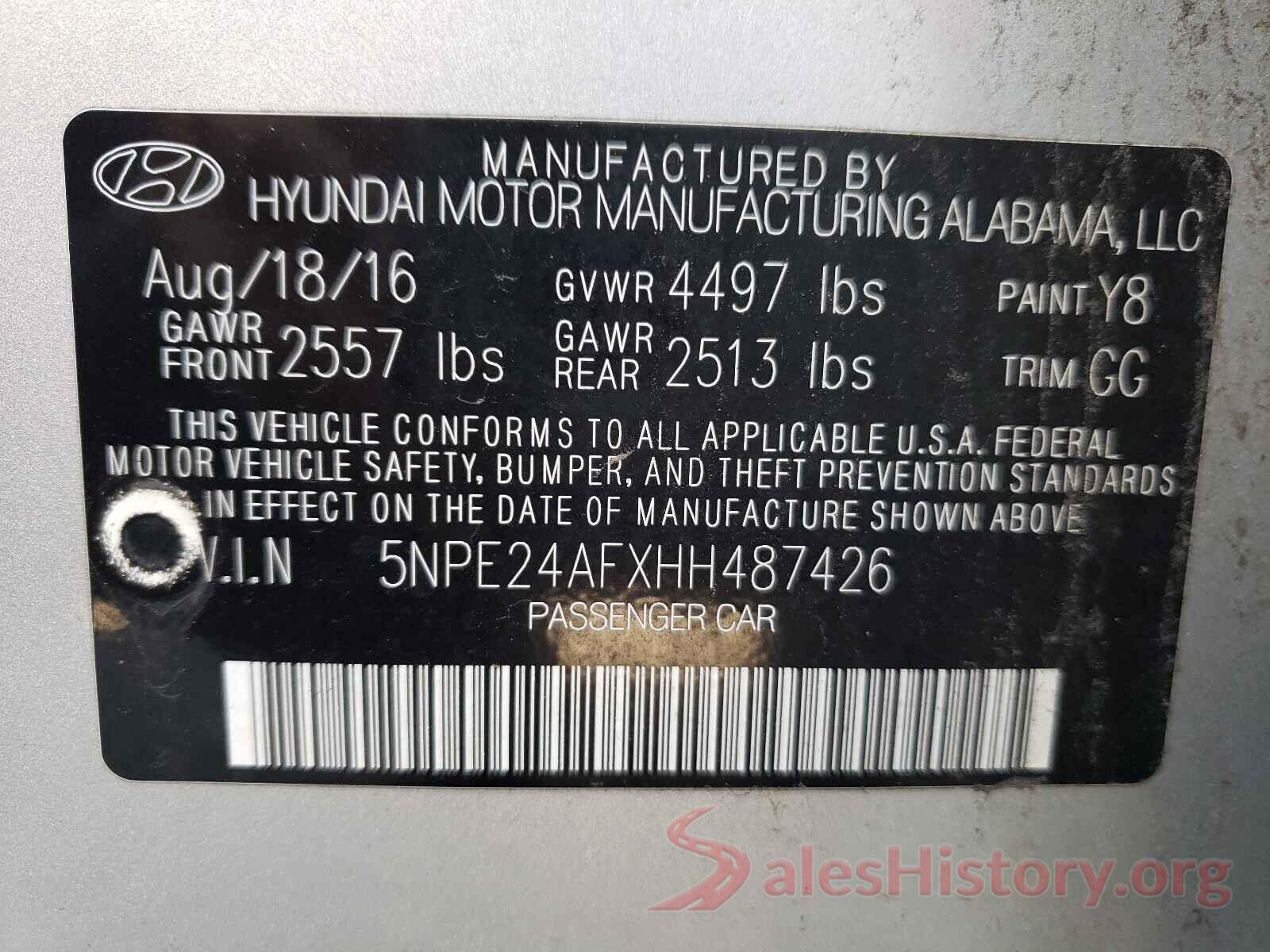 5NPE24AFXHH487426 2017 HYUNDAI SONATA