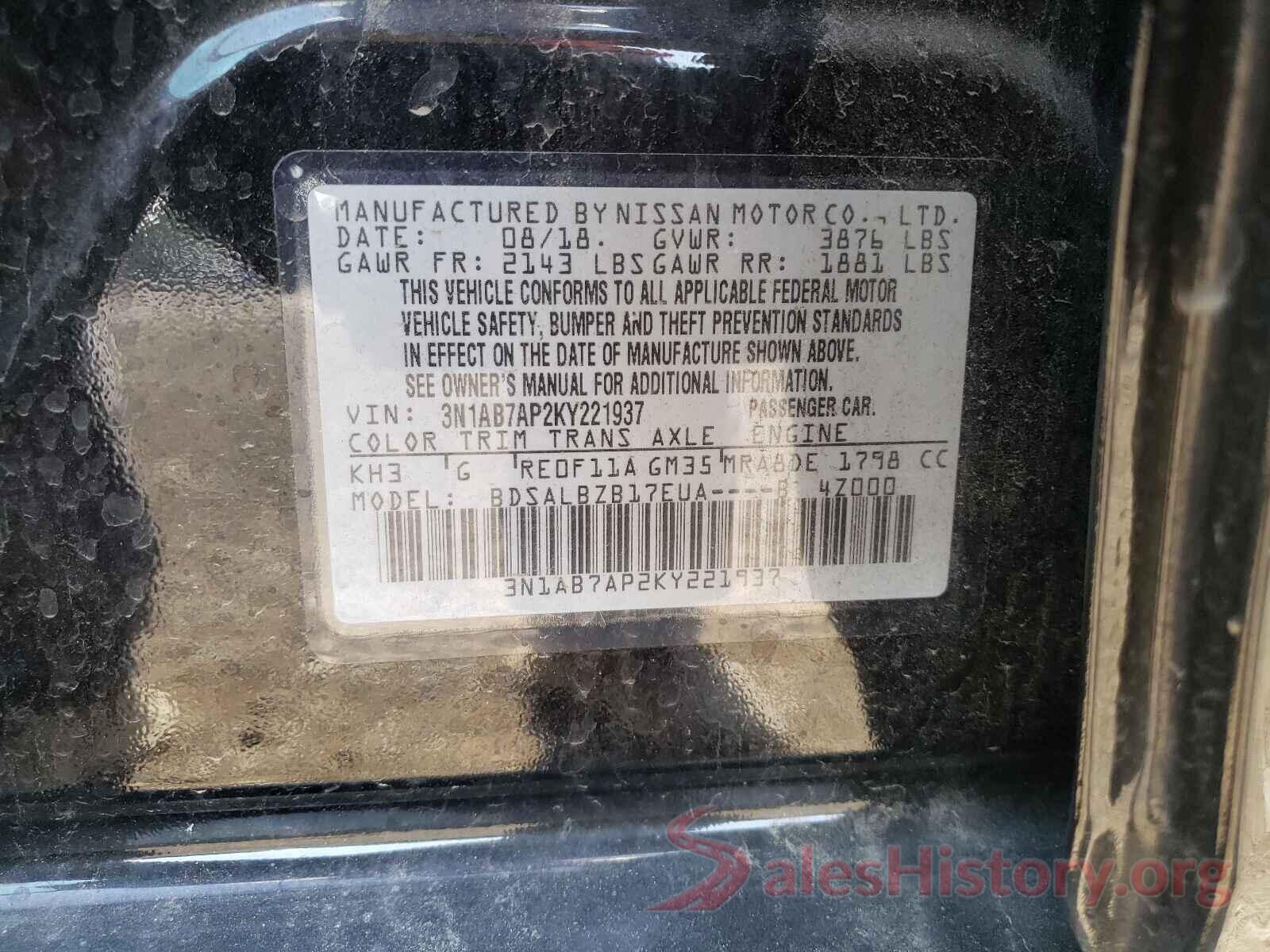 3N1AB7AP2KY221937 2019 NISSAN SENTRA